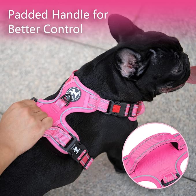 PoyPet No Pull Dog Harness, No Choke Reflective Dog Vest, Adjustable Pet Harnesses with Easy Control Padded Handle for Small Medium Large Dogs(Pink Matching Trim,S)