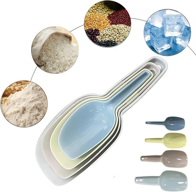 Plastic Scoops for Canisters Pack of 4, Colorful Ice Scoop for Freezer Kitchen Flour Dry Foods Candy Popcorn Coffee Beans Pet Food Scoops