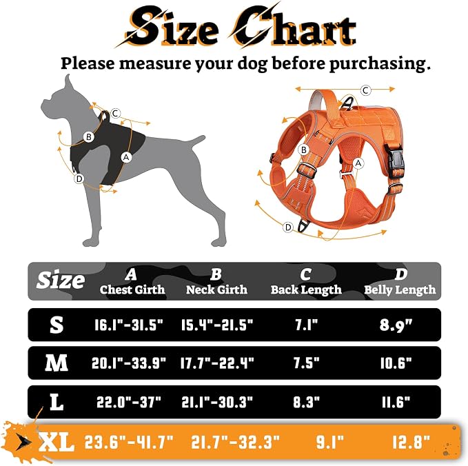 rabbitgoo Tactical Dog Harness for Large Dogs No Pull Adjustable Military Vest with Handle MOLLE Reflective Heavy Duty Dog Vest for Walking Training Hunting Outdoor Working Medium Size Dog Orange XL