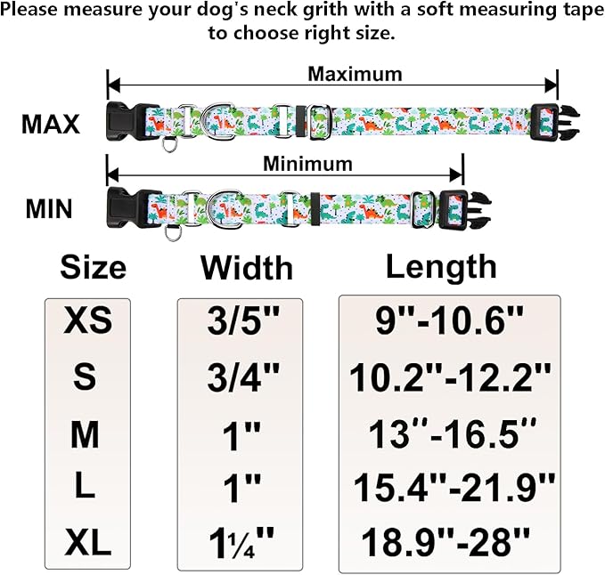 Martingale Dog Collars with Buckle No Pull Training Dog Collar for Medium Dogs (Green Dinosaur, Medium)