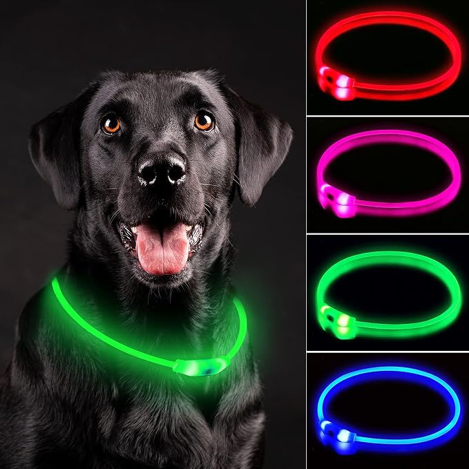 NOVKIN LED Dog Collar, Cut-to-Fit Light Up Dog Collar for Night Walking, IP67 Waterproof USB Rechargeable Glowing Pet Collar, High Visibility Super Bright Safety Lights for S/M/L Dogs(Green)