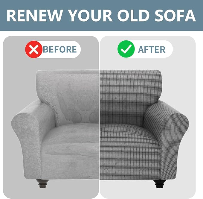 Stretch Couch Covers for 2 Separate Cushion Couch Sofa -Living Room Couch Sofa Cover,Washable Sofa Slipcover,Pet Friendly Furniture Protector with Elastic Bottom,Universal Fit for Home(Gray,Loveseat)