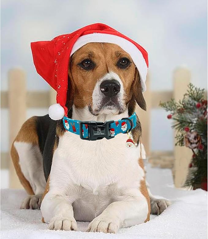 Lionheart glory Christmas Dog Collar, Blue Christmas Santa Deer Dogs Collar Adjustable Soft Comfortable Collars for Small Dogs Girl or Boy Pet Gift Fall Cute Collar