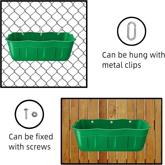 Hanging Goat Feeders,Chicken Feeder Waterer,Large Feed Trough 7.5 Quart 2 Pack,Hanging Fence Feed Trough for Poultry Livestock,Green