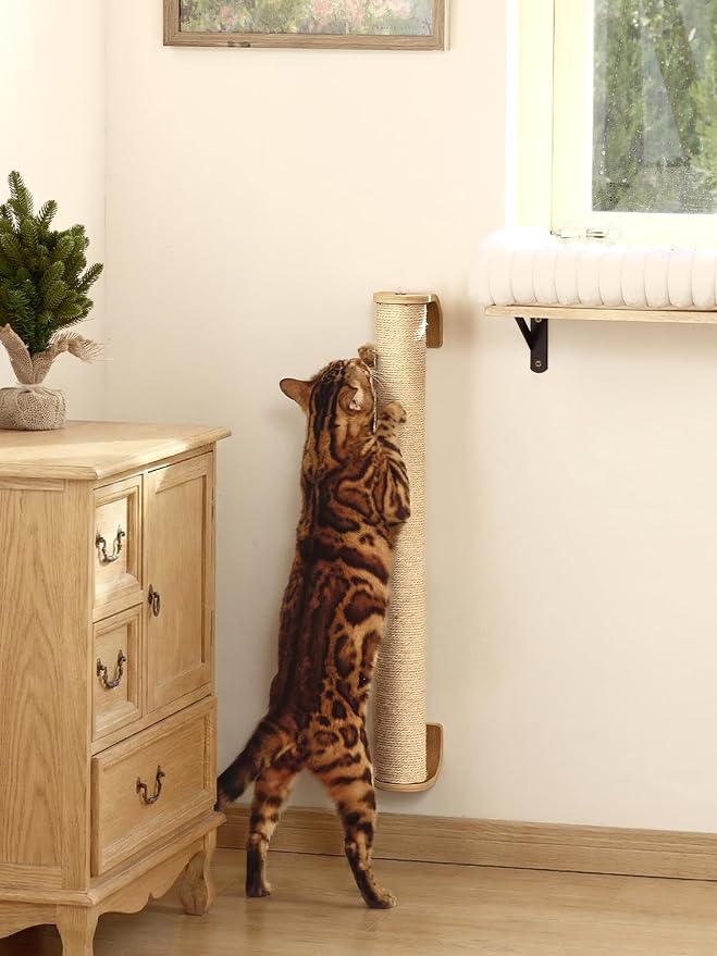 FUKUMARU Cat Wall Scratcher, 28" Wall Mounted Kitten Scratching Post, Sturdy Sisal Climbing Tree for Indoor Cats