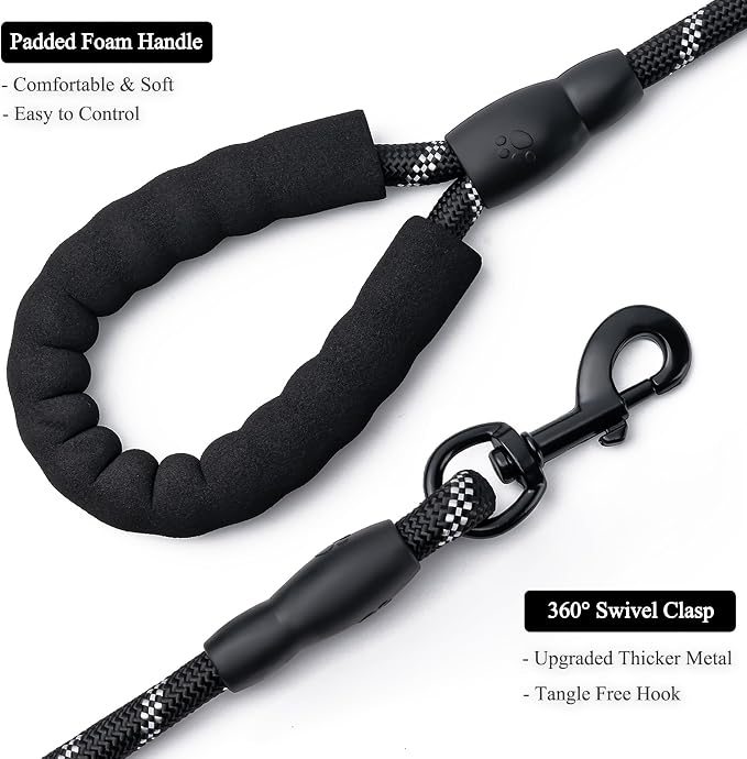 2 Pack Dog Leash, 4/5//6 FT Heavy Duty Nylon Rope Pet Leashes with Comfortable Padded Handle, Reflective Dog Leashes for Small Medium and Large Dogs (5FT-3/8,Black/Orange)