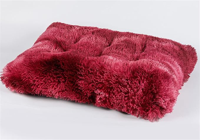 Long Plush Calming Pet Bed Cuddler Pet Bed for Dogs and Cats Fluffy Faux Fur Dog Bed with Anti Slip Bottom Machine Washable Pet Sleep Bed Crate Mat Tie-Dye Wine Red M