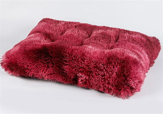 Long Plush Calming Pet Bed Cuddler Pet Bed for Dogs and Cats Fluffy Faux Fur Dog Bed with Anti Slip Bottom Machine Washable Pet Sleep Bed Crate Mat Tie-Dye Wine Red M