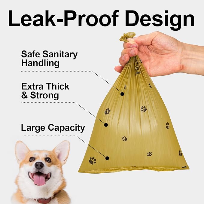 Dog Poop Bags Rolls With Dispenser, Strong and Leak-proof Waste Bags for Pets, Floral Scented, 420 Count (28 Packs of 15), 13 Inch x 9 Inch (Khaki)