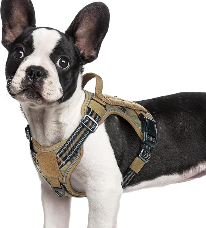 rabbitgoo Tactical Dog Harness for Small Dogs No Pull Adjustable Military Vest with Handle MOLLE Reflective Heavy Duty Dog Vest for Walking Training Hunting Outdoor Medium Size Dog Brown Camo S