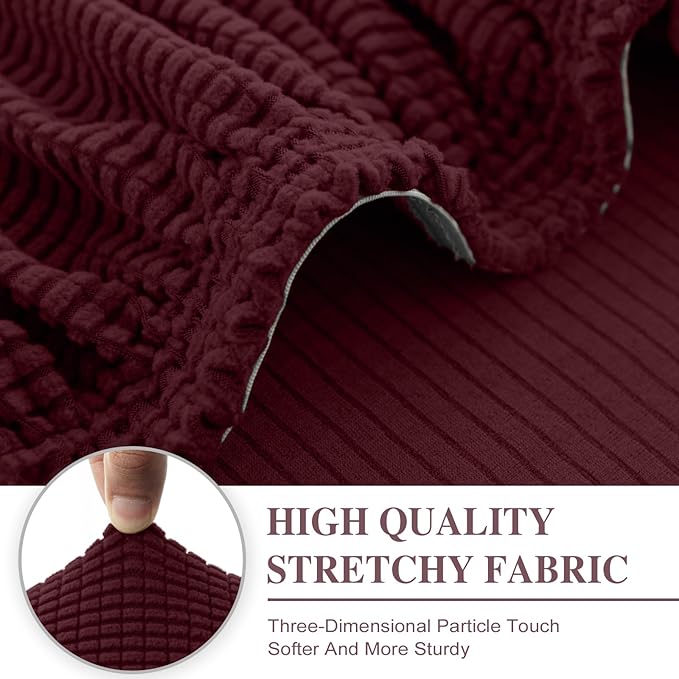 LA MEACK Couch Cushion Covers for Sectional Sofa L Shape Washable Separate Seat Chaise Couch Cover Stretch Sofa Slipcovers with 2 Pcs Pillowcases(3 Seater + 1 Chaise, Burgundy)