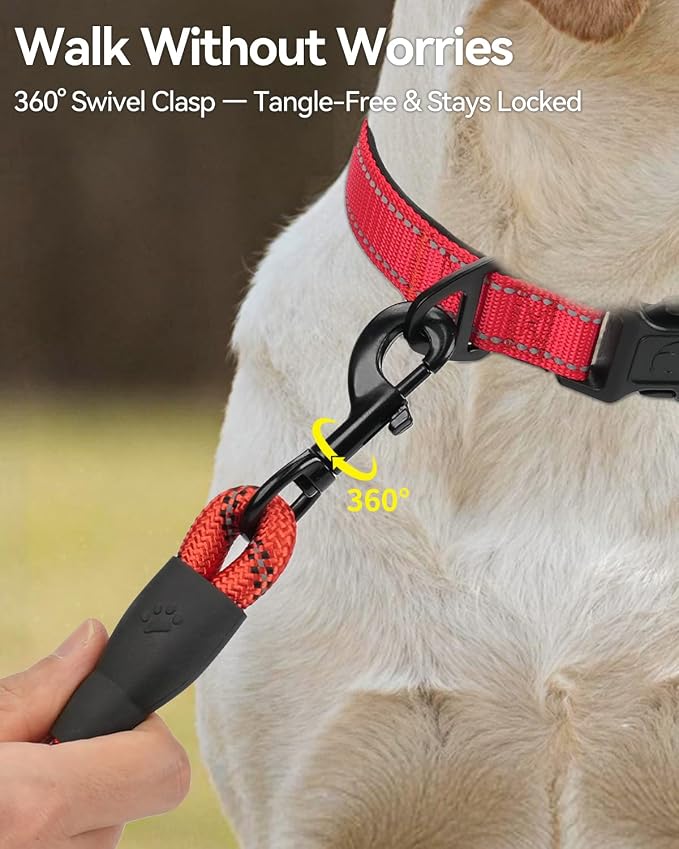 Joytale Dog Leash for Large Dogs, Heavy Duty Nylon Leashes with Comfortable Padded Handle and Highly Reflective Threads, Ideal for Walking and Training, Red, 6'×1/2''