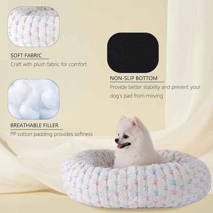 23 Inch Calming Dog Bed for Small Dogs Cats, Kitty Puppy Round Anti-Anxiety Warm Bed, Soft Cozy Anti-Slip Donut Washable Pet Bed, Fits up to 30 lbs Pets
