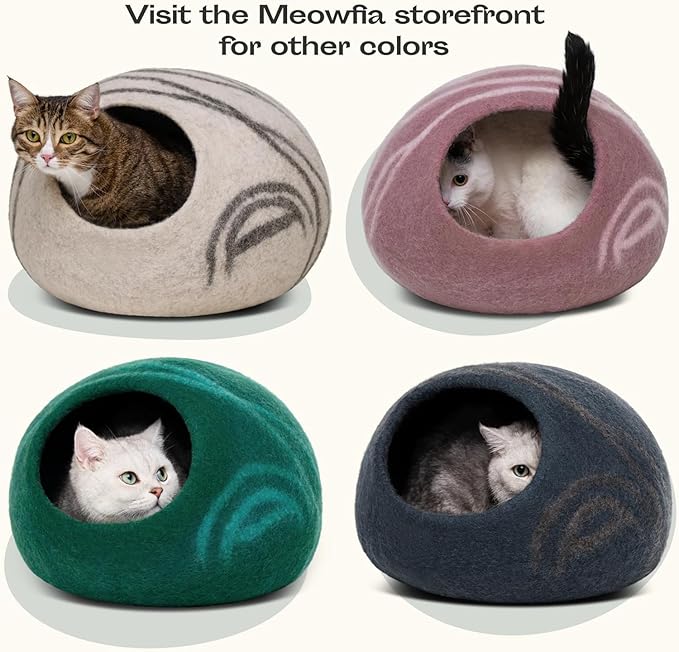 MEOWFIA Cat Cave – Premium Felt Cat Enclosure for Indoor Cats, Handmade Merino Wool (Beige, Large)