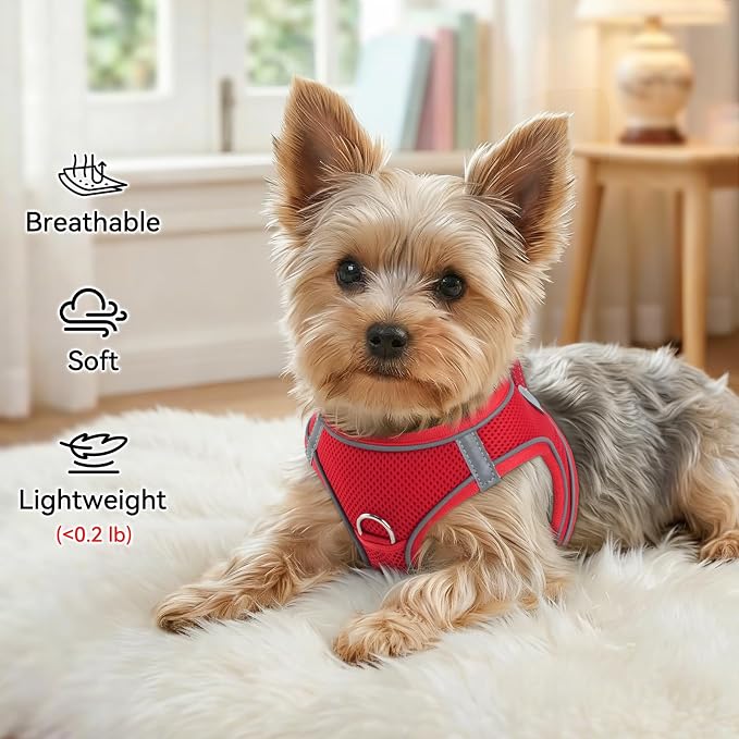 Joytale Small Dog Harness, Breathable Mesh Step-in Vest, Reflective Soft Padded Harnesses for Medium Dogs, Red, XL