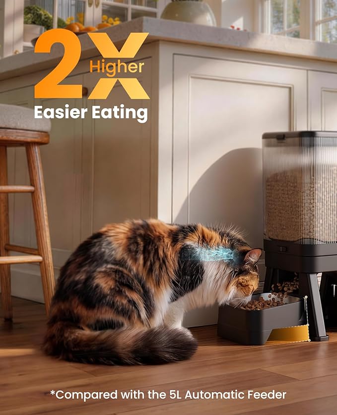 oneisall Automatic Cat Feeder for 2 Cats, 7L/32-Cup Auto Cat Feeder with Timed Portion Control, 1-6 Meals Programmable Cat Food Dispenser, Dual Elevated Stainless Steel Bowls for Multi-Cats Dry Food