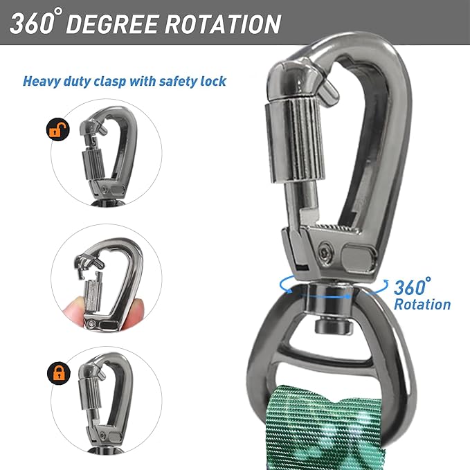 Hotsky Tactical Dog Leash Heavy Duty for Medium Large Dogs that Pull,4-6Ft Strong Bungee Shock Absorbing No Pull Dog Leash with Padded Double Handle and Car Seatbelt,Leaves