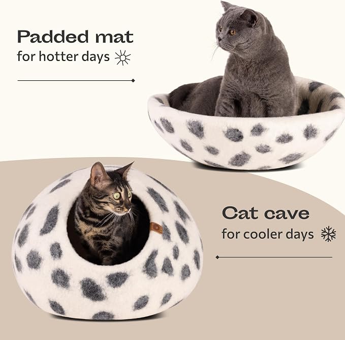 MEOWFIA Cat Cave – Premium Felt Cat Enclosure for Indoor Cats, Handmade Merino Wool (Snow Leopard, Medium)