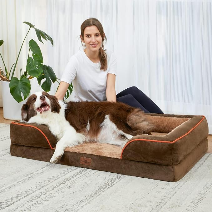 Comfort Expression Orthopedic Dog Bed for Small Dogs 24x16 Inch, Waterproof Supportive Egg Crate Foam Small Pet Bed with Removable Bolsters, Dog Couch with Washable Cover & Non-Slip Bottom, Brown