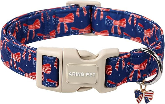 ARING PET 4th of July Collars for Dogs, Fourth of July Patriotic Bow Flag Red Blue Dog Collar for Puppy Small Medium Large Boy Girl Doggy-XS