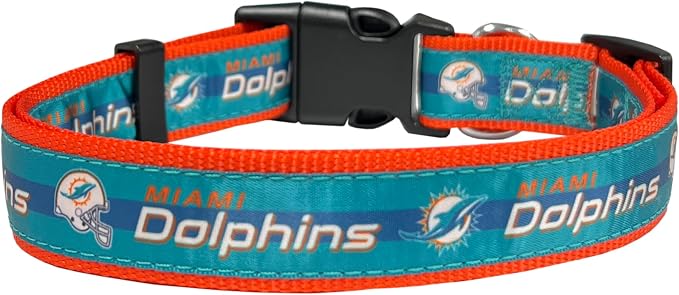 Pets First NFL Miami Dolphins Licensed PET COLLAR, Small - Heavy-Duty, Strong, and Durable Dog Collar. Available in 31 Football Teams and 4 Sizes