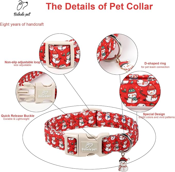 Christmas Dog Collar - Cute Red Snowman Christmas Puppy Collar with Safety Buckle, Soft Adjustable Holiday Dog Collars for Small Medium Large Dogs S