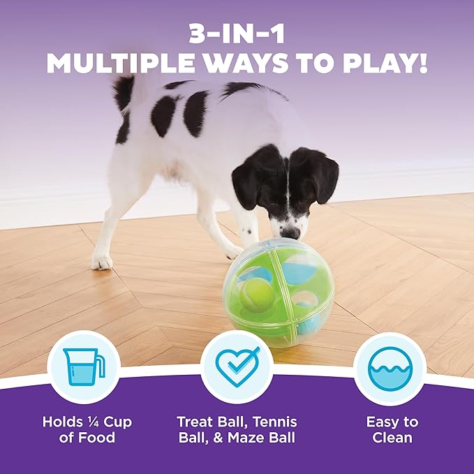Outward Hound by Nina Ottosson A-Maze Ball Dog Treat Puzzle Ball, Level 2 Intermediate, 8.46" Diameter, Green