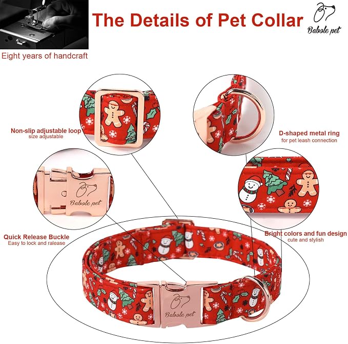 Christmas Dog Collar for Small Dogs - Design Cute Winter Holiday Collars Adjustable Red Christmas Pet Metal Buckle Collar for Puppy Girl Boy Female Dogs XS