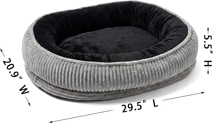 Calming Dog Bed for Medium to Large Dogs 30"x21" - Orthopedic Washable Pet Bed with Anti-Slip Bottom, Indoor Soft Cat Bed with Removable Cover (Black)