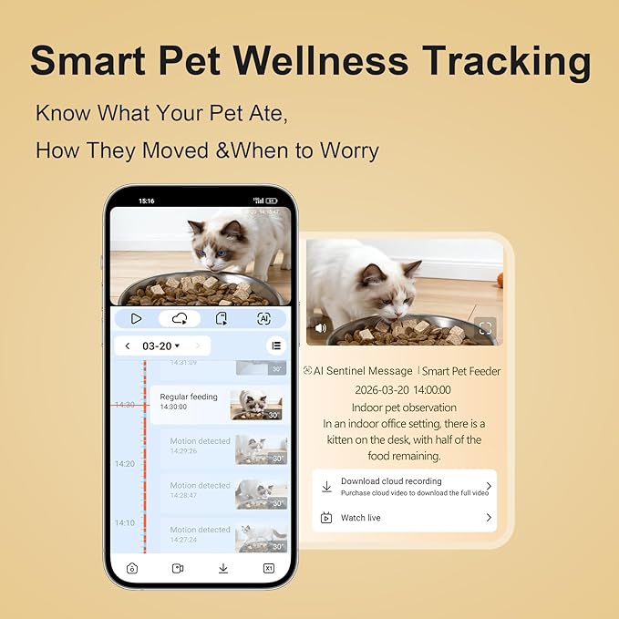 Automatic Cat Feeder with 2K Camera, 5G/2.4G WiFi 6.5L Smart Pet Feeder for Cat & Small Dog, Automatic Dog Feeder with Night Vision, 2-Way Audio, Motion Detection, Feeding Schedule & App Control