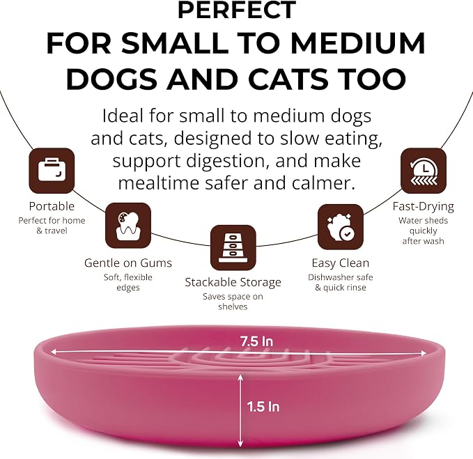 Slow Feeder Dog Bowls, Dishwasher Safe, Non-Slip Base, BPA-Free Slow Eating Dog Bowl (Blush, 1-Pack)