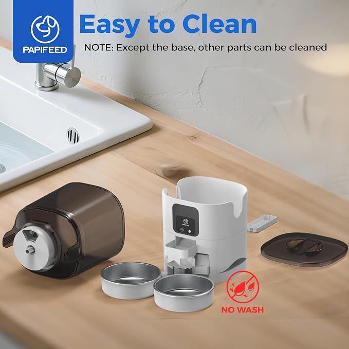 PAPIFEED Automatic Cat Feeder 2 Cats, 2.4G WiFi Cat Food Dispenser with App, 7L Slow Feeder Timed Cat Feeder for Dry Food, 10 Meals/Day, 12 Portions/Meal, Smart Pet Feeder for Small Dog, White