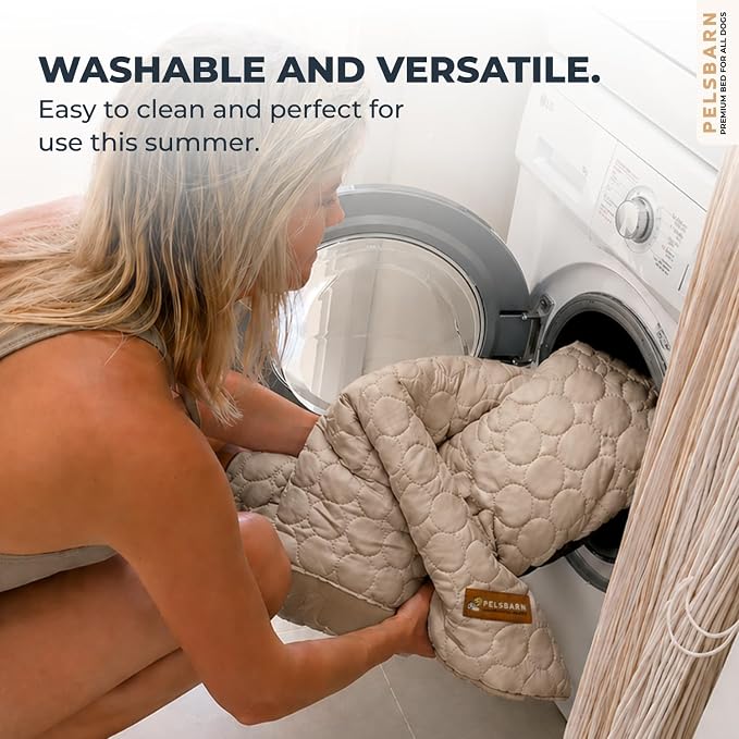 Pelsbarn Dog Cooling Mat- Ice Silk Summer Comfort, Self Cooling, Non-Slip Dog Pad, Durable & Washable, Mat for Medium Dogs 19 x 25, Support Shelter Dogs with Every Purchase (Beige)