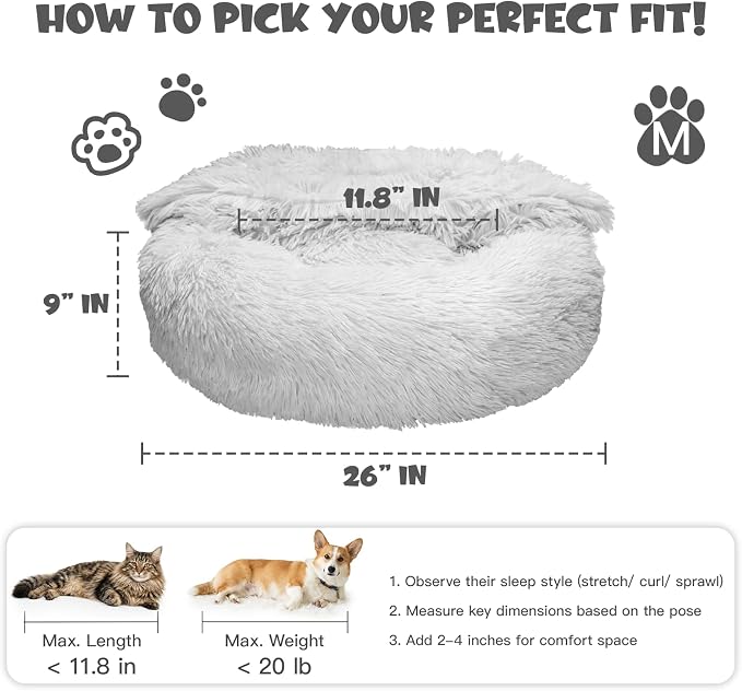 Himax Dog Beds for Small Medium Dogs, Donut Dog Bed with Blanket Attached, Calming Dogs Bed Washable (20"/26"/35") Light Grey