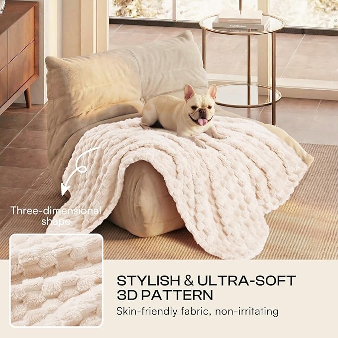 Luciphia 300GSM Fleece Dog Blanket for Small Medium Large Dogs 3D Jacquard 1 Pack 3 Flannel Puppy Cat Pet Throw Blankets Soft Washable Decorative Furniture Protect Pcs3-White, M(30''x20'')