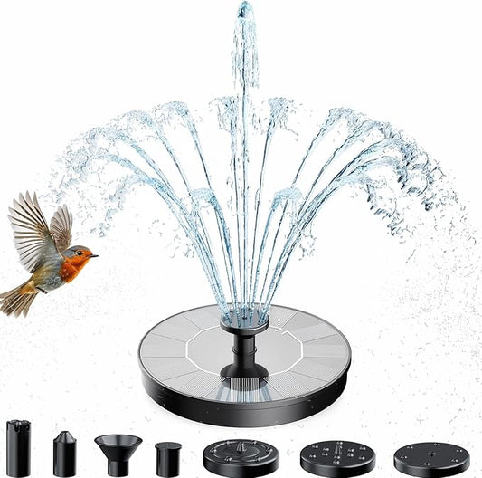 AMZtime Solar Fountain, 2026 Upgraded Solar Water Fountains with 6 Nozzles, Free Standing Floating Solar Powered Water Fountain Pump for Bird Bath, Garden, Pool, Pond and Outdoor