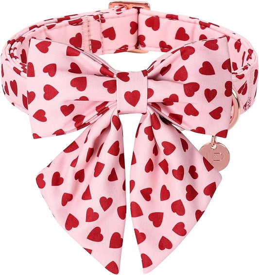 Valentine's Dog Collar & Bow Tie Set,UP URARA PUP Soft & Comfortable Pet Collar with Premium Plastic Buckle for Small, Medium, Large Dog,XL