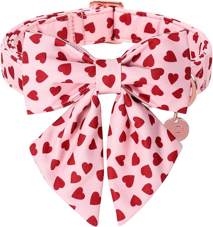 Valentine's Dog Collar & Bow Tie Set,UP URARA PUP Soft & Comfortable Pet Collar with Premium Plastic Buckle for Small, Medium, Large Dog,M