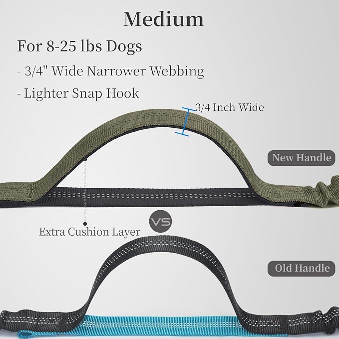 iYoShop Hands Free Dog Leash with Zipper Pouch, Dual Padded Handles and Durable Bungee for Walking, Jogging and Running Your Dog (Military Green, 8-25 lbs, Medium)
