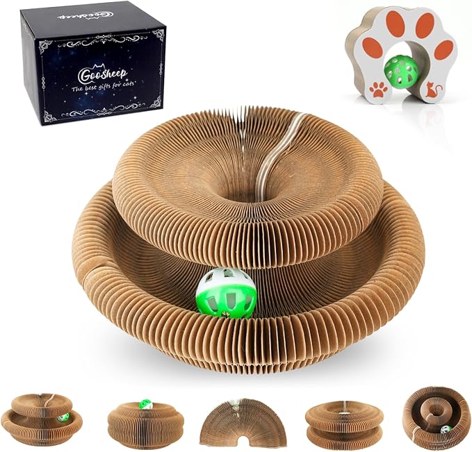 Goosheep 1 Pack Kitty Kurlz Interactive Cat Toys for Indoor Cats, Kitty Curls Magic Organ Cat Scratching Post, Cardboard Cat Scratcher Pad Ball Scratcher Board