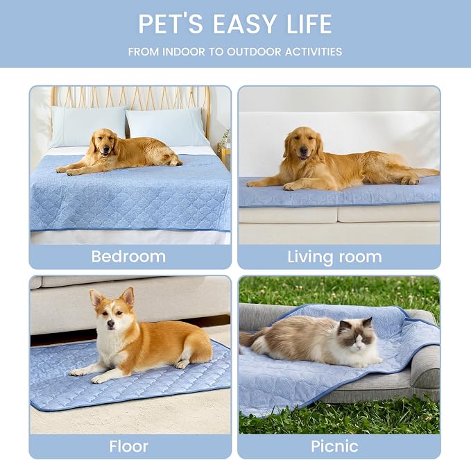 Cozy Bliss Deluxe Leakproof Cooling Blanket for Medium Dogs Q-Max 0.5, Soft & Durable Washable Pet Cooling Mat for Hot Weather, Livingroom, Pet Throw & Couch Protector for Cats, Haze Blue, 30"x40"