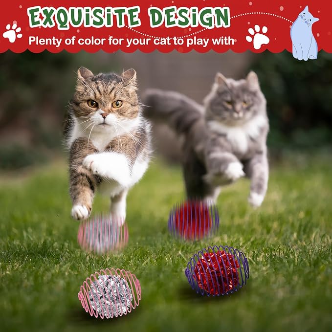 Jecery 5 Pcs Cat Spring Balls Toys Stretchable Rolling Balls Colorful Playful Coils Interactive Action Toy Caged Rats for Kitten Pet Supplies (Crinkle Ball,Multicolor)