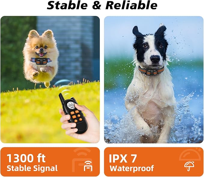 Ultra Compact Dog Shock Collar, Lightest Dog Training Collar with Remote for Small Dogs 5-30lbs & Medium Dogs/Puppies, Waterproof, Rechargeable, 1300ft Range(Orange&Small)