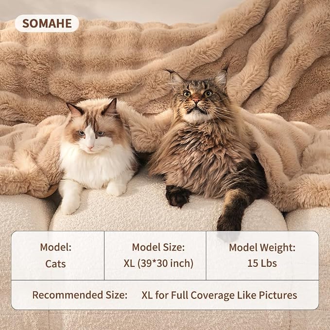 SOMAHE Cat Blanket, Reversible Sherpa & Bubble Fleece Pet Throw, Ultra-Soft Plush for Indoor Cats, Machine Washable, Anti-Static, Warm & Cozy, 22"×18" Inch Coffee
