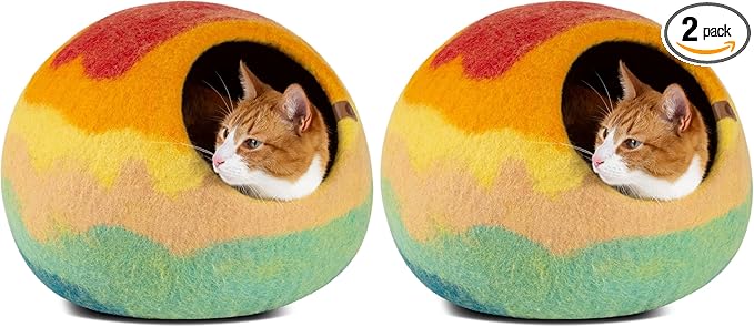 MEOWFIA Cat Cave – Premium Felt Cat Bed for Indoor Cats, Handmade 100% Merino Wool, Cat (Medium, Tucson Sunset) (Pack of 2)