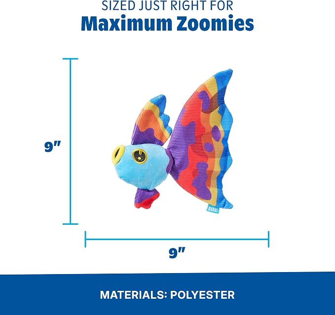Barkbox Betta Betty Dog Toy | Plush Betta Fish with Whip-N-Flip Fins, Squeaker & Crinkle | Thrash & Squeak Toy for Extra Small to Medium Dogs