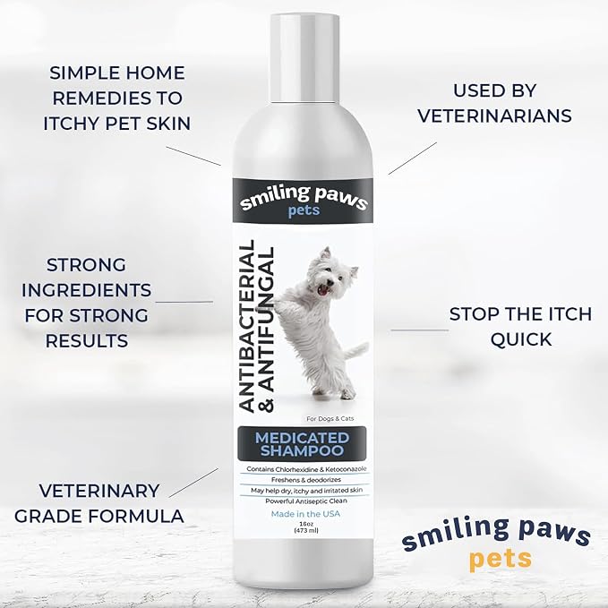 Smiling Paws Pet Medicated Shampoo for Dogs & Cats - Dog Shampoo for Smelly Dogs - Passionfruit Scent (16oz)