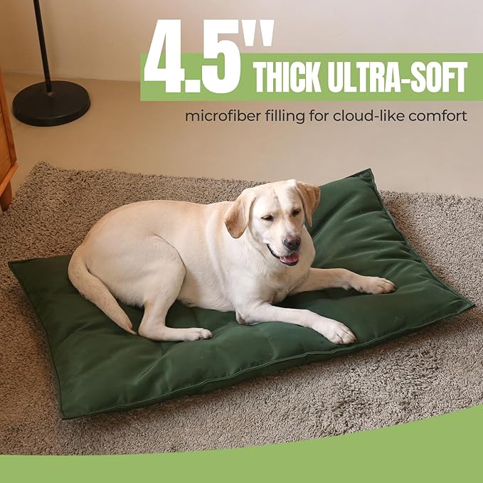 Chew Proof Indestructible Dog Bed - Durable Dog Bed for Aggressive Chewers, Machine Washable & Waterproof Indoor Outdoor Crate Pad, Tough Kennel Pad for Large Dogs (X-Large (28"x47"),Green)