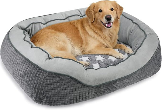 Dog Beds for Large Dogs, Washable Pet Bed, Orthopedic Dog Sofa Bed, Soft Calming Sleeping Warming Puppy Bed (Star-Grey, X-Large-(35’’x 25’’x 10’’))