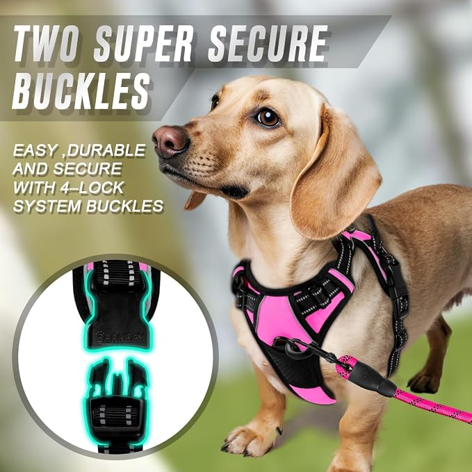 BARKBAY No Pull Dog Harness Front Clip Heavy Duty Reflective Easy Control Handle for Large Dog Walking(Pink,XS)